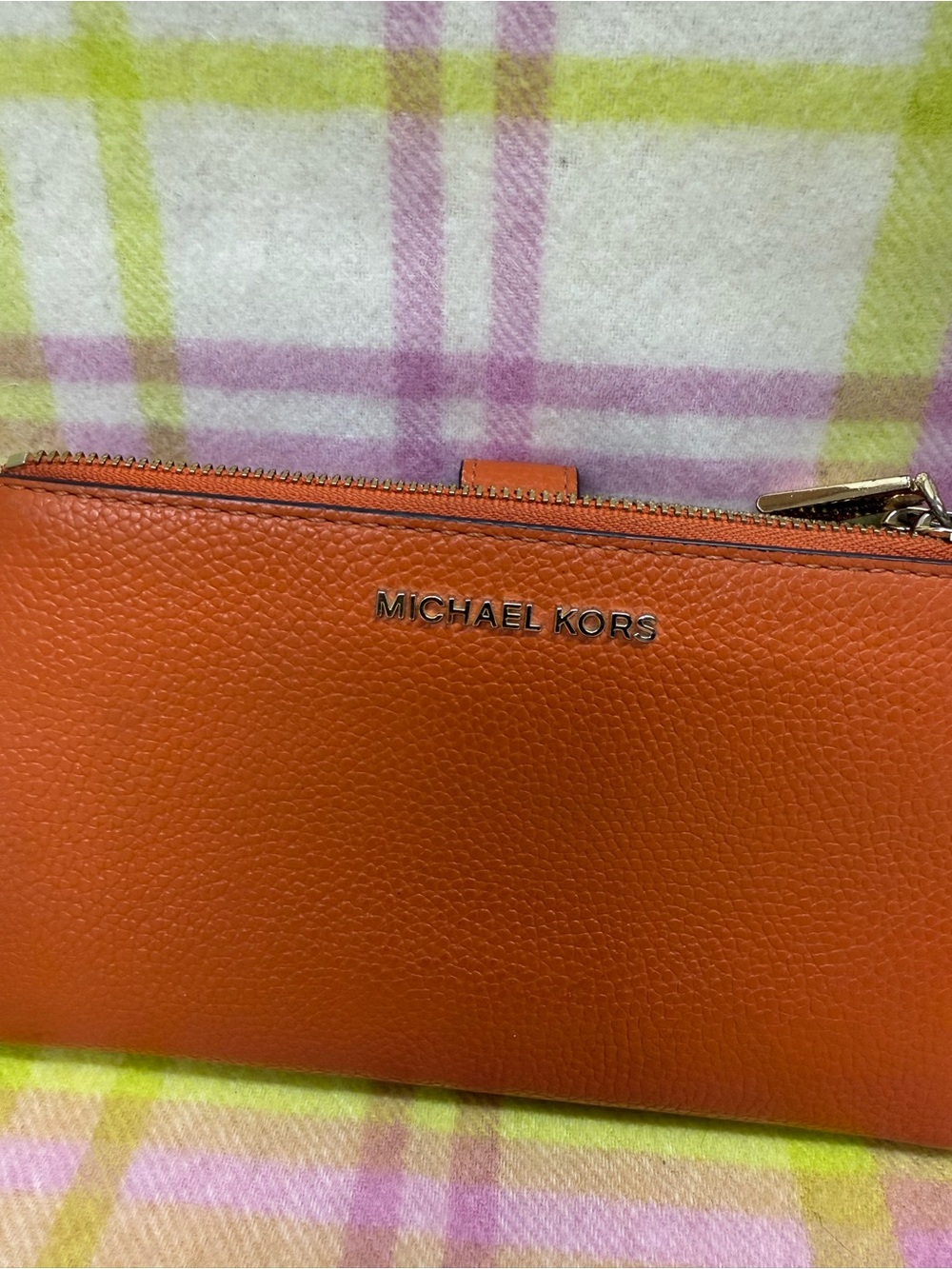 Michael Kors Saddle Pebbled Leather Wristlet Clutch